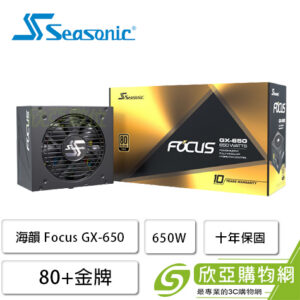 海韻 Focus GX-650 (80+金牌/ATX/全模組/十年保固)
