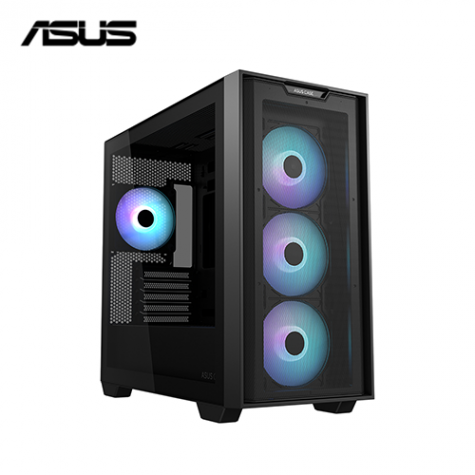 華碩 A21 PLUS 黑 玻璃透側機殼 (M-ATX/內建風扇前3後1/ARGB燈光/支援背插主板/顯卡380mm/塔散165mm)
