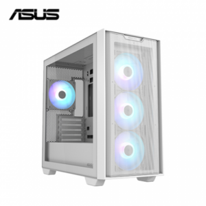 華碩 A21 PLUS 白 玻璃透側機殼 (M-ATX/內建風扇前3後1/ARGB燈光/支援背插主板/顯卡380mm/塔散165mm)