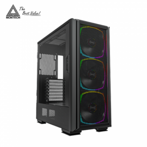 MONTECH SKY TWO GX 黑 玻璃透側機殼 (E-ATX/Type-C/內建風扇前3/網孔面板/顯卡400mm/塔散168mm)送AX120(黑)風扇