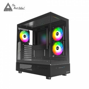 MONTECH XR 黑 全景玻璃機殼 (ATX/Type-C/內建風扇側2後1/無A柱/顯卡420mm/塔散175mm)