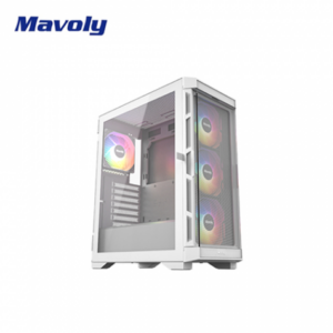 Mavoly 松聖 LIME-0820 白 玻璃透側機殼 (ATX/內建風扇前3後1(炫彩定光)/開門式玻璃/玻璃面板/顯卡300mm/塔散160mm)
