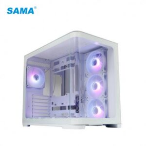 SAMA 先馬 SAK2851 曲境界 白 全景玻璃機殼 (ATX/Type-C/支援背插主板/內建風扇側3底3後1/顯卡445mm/塔散160mm)