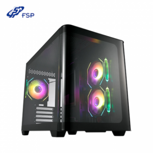 全漢 S380 黑 全景玻璃機殼 (M-ATX/Type-C/內建風扇側2後1/ARGB無限鏡風扇/弧形玻璃/無A柱/顯卡445mm/塔散160mm)