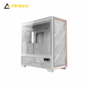 Antec 安鈦克 FLUX PRO 白 玻璃透側機殼 (E-ATX/Type-C/內建風扇前3後1下2/雙溫度顯示/支援電源90度安裝/支援背插主板/胡桃木設計/網孔面板/顯卡408mm/塔散180mm)