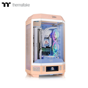 曜越 The Tower 300 蜜桃粉 玻璃透側機殼 (M-ATX/Type-C/內建風扇上2/支援背插主板/三面玻璃/八角棱柱外型/顯卡400mm/塔散210mm)