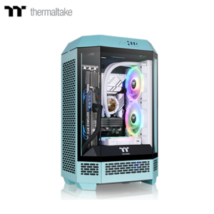 曜越 The Tower 300 松石綠 玻璃透側機殼 (M-ATX/Type-C/內建風扇上2/支援背插主板/三面玻璃/八角棱柱外型/顯卡400mm/塔散210mm)