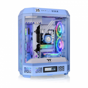 曜越 The Tower 600 繡球花藍 玻璃透側機殼 (ATX/Type-C/內建風扇上2/支援背插主板/三面玻璃/八角棱柱外型/顯卡400mm/塔散210mm)