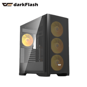 darkFlash DF4100 黑 玻璃透側機殼 (ATX/Type-C/內建風扇前3後1/網孔面板/支援背插主板/內附顯卡支架/ARGB燈光/顯卡435mm/塔散185mm)