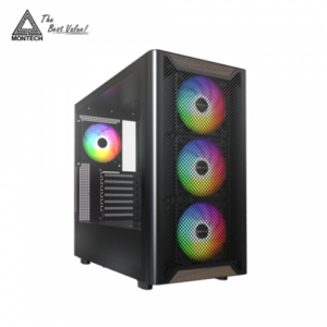 MONTECH XR Wood 黑 玻璃透側機殼 (ATX/Type-C/內建風扇前3後1/ARGB風扇/木紋裝飾/顯卡420mm/塔散175mm)