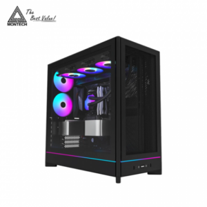 MONTECH HS01 PRO 黑 玻璃透側機殼 (ATX/Type-C/內建風扇底3後2/支援背插主板/網孔面板/可翻轉式結構/顯卡400mm/塔散170mm)