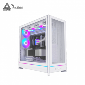 MONTECH HS01 PRO 白 玻璃透側機殼 (ATX/Type-C/內建風扇底3後2/支援背插主板/網孔面板/可翻轉式結構/顯卡400mm/塔散170mm)