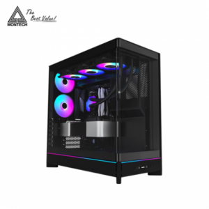MONTECH HS02 PRO 黑 全景玻璃機殼 (ATX/Type-C/內建風扇底3後2/支援背插主板/可翻轉式結構/顯卡400mm/塔散170mm)