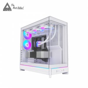 MONTECH HS02 PRO 白 全景玻璃機殼 (ATX/Type-C/內建風扇底3後2/支援背插主板/可翻轉式結構/顯卡400mm/塔散170mm)