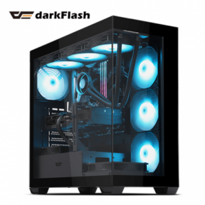 darkFlash DS900 黑 全景玻璃機殼 (ATX/Type-C/內建風扇側3後1/無A柱/內附顯卡支架/ARGB燈光/顯卡425mm/塔散170mm)