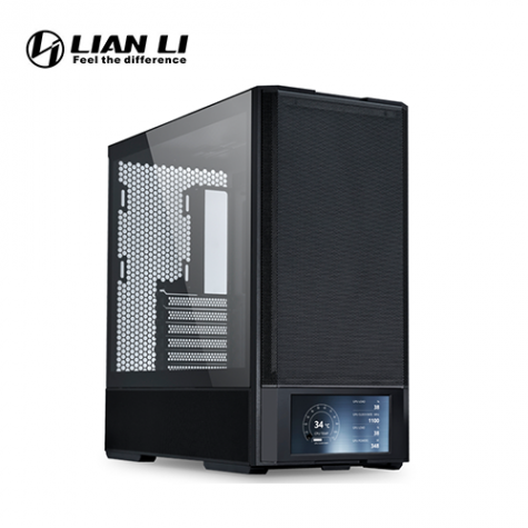 聯力 Lancool 207 Digital 黑 玻璃透側機殼 (ATX/Type-C/6吋LCD/內建風扇前2底2/內建顯卡支撐架/顯卡375mm/塔散180mm)