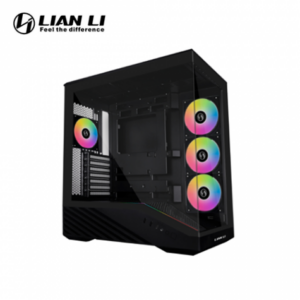 聯力 V100R 黑 全景玻璃機殼 (ATX/Type-C/內建風扇側3後1/支援背插主板/內附顯卡支撐架/顯卡415mm/塔散180mm)