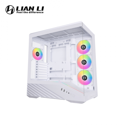 聯力 V100R 白 全景玻璃機殼 (ATX/Type-C/內建風扇側3後1/支援背插主板/內附顯卡支撐架/顯卡415mm/塔散180mm)