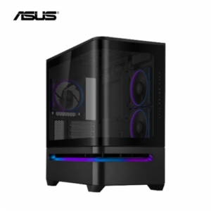 華碩 Prime AP202 ARGB 黑 全景玻璃機殼 (M-ATX/Type-C/內建風扇側2後1/懸浮式進氣+燈條/曲面玻璃/顯卡420mm/塔散175mm)