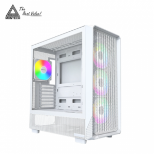 MONTECH X5 白 玻璃透側機殼 (E-ATX/Type-C/內建風扇前3後1/ARGB風扇/網孔面板/內建顯卡支撐架/顯卡410mm/塔散165mm)