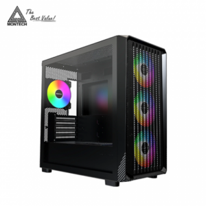 MONTECH X5M 黑 玻璃透側機殼 (M-ATX/Type-C/內建風扇前3後1/ARGB風扇/網孔面板/顯卡405mm/塔散165mm)