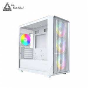 MONTECH X5M 白 玻璃透側機殼 (M-ATX/Type-C/內建風扇前3後1/ARGB風扇/網孔面板/顯卡405mm/塔散165mm)