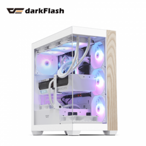 darkFlash DS900 Wood 木紋版 白 全景玻璃機殼 (ATX/Type-C/內建風扇側3後1/涔木紋理/內附顯卡支架/ARGB風扇/顯卡425mm/塔散170mm)