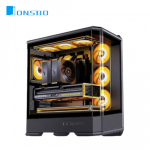 JONSBO 喬思伯 D400 黑 全景玻璃機殼 (ATX/Type-C/內建風扇側3後1/曲面玻璃/雙艙設計/支援背插主板/顯卡450mm/塔散169mm)