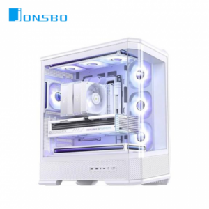 JONSBO 喬思伯 D400 白 全景玻璃機殼 (ATX/Type-C/內建風扇側3後1/曲面玻璃/雙艙設計/支援背插主板/顯卡450mm/塔散169mm)