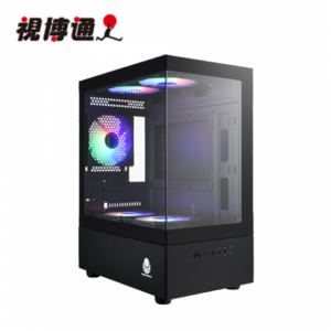 視博通 LEX100M 黑 全景玻璃機殼 (M-ATX/內建風扇上2底2後1/RGB定光/顯卡315mm/塔散165mm)
