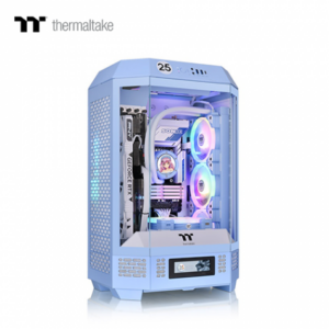 曜越 The Tower 300 繡球花藍 玻璃透側機殼 (M-ATX/Type-C/內建風扇上2/支援背插主板/三面玻璃/八角棱柱外型/顯卡400mm/塔散210mm)