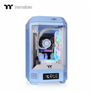 曜越 The Tower 250 繡球花藍 玻璃透側機殼 (ITX/Type-C/內建風扇上2/三面玻璃/八角棱柱外型/顯卡360mm/塔散210mm)