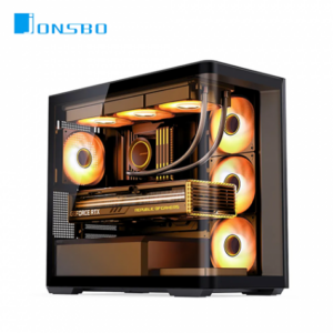 JONSBO 喬思伯 D300 黑 全景玻璃機殼 (M-ATX/Type-C/內建風扇側3後1/曲面環景玻璃/雙面網孔/可支援背插主板/顯卡430mm/塔散180mm)