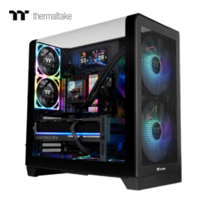 曜越 View 390 Air 黑 玻璃透側機殼 (ATX/Type-C/內建風扇後2/支援背插主板/鷗翼式曲面玻璃/雙艙設計/內建顯卡支撐架/顯卡390mm/塔散160mm)