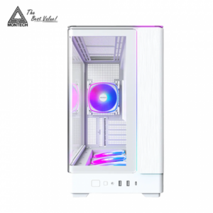 MONTECH KING 15 PRO 白 全景玻璃機殼 (M-ATX/Type-C/內建風扇底3後1/曲面玻璃/ARGB燈光/斜角風扇設計/顯卡435mm/塔散187mm)