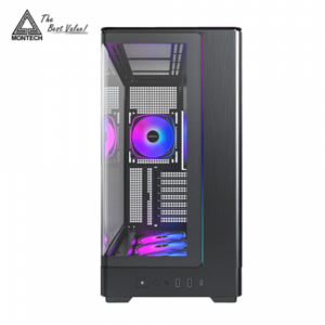 MONTECH KING 45 PRO 黑 全景玻璃機殼 (ATX/Type-C/內建風扇底3後1/曲面玻璃/ARGB燈光/斜角風扇設計/顯卡435mm/塔散187mm)