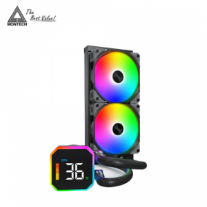 MONTECH HyperFlow Digital 240 黑 (240mm/預安裝設計/ARGB燈光/內建數位顯示器/12cm風扇*2/六年保固)