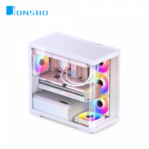 JONSBO 喬思伯 D300 白 全景玻璃機殼 (M-ATX/Type-C/內建風扇側3後1/曲面環景玻璃/雙面網孔/可支援背插主板/顯卡430mm/塔散180mm)