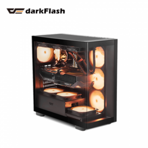 darkFlash DS900G 黑 全景玻璃機殼 (ATX/Type-C/內建風扇側3後1/曲面玻璃/內附顯卡支架/ARGB燈光/顯卡425mm/塔散170mm)