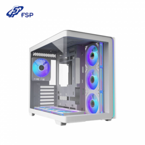 全漢 M580 PRO 白 全景玻璃機殼 (ATX/Type-C/內建風扇側3下3後1/支援背插主板/ARGB無限鏡風扇/數位螢幕風扇x1/曲面環景玻璃/顯卡445mm/塔散160mm)