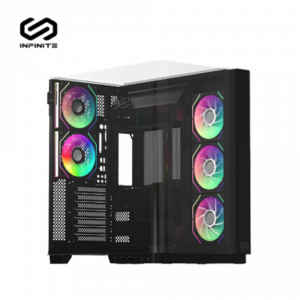 INFINITE ROUND R8 黑 全景玻璃機殼 (E-ATX/Type-C/支援背插主板/內建風扇側3後2/無限鏡ARGB燈效/顯卡3880mm/塔散165mm)