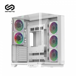INFINITE ROUND R8 白 全景玻璃機殼 (E-ATX/Type-C/支援背插主板/內建風扇側3後2/無限鏡ARGB燈效/顯卡3880mm/塔散165mm)