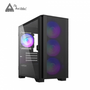 MONTECH AIR 100 ARGB 黑 玻璃透側機殼 (M-ATX/TYPE-C/內建ARGB風扇前3後1/顯卡330mm/塔散161mm)