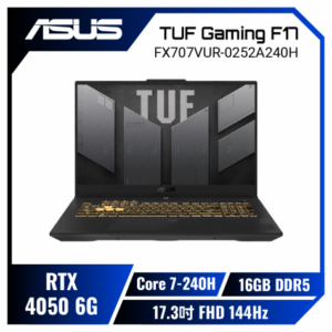 ASUS TUF Gaming F17 FX707VUR-0252A240H 月影灰 華碩軍規電競筆電/Core 7-240H/RTX4050 6G/16GB DDR5/512GB PCIe/17.3吋 FHD 144Hz/W11/含TUF電競滑鼠