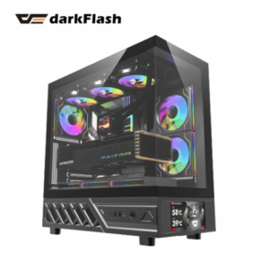 darkFlash DS950V 黑 全景玻璃機殼 (ATX/Type-C/內建風扇側2下3後1/無A柱/數位顯示面板/ARGB燈光/顯卡400mm/塔散180mm)