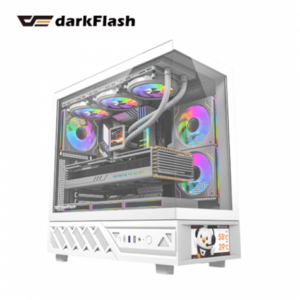 darkFlash DS950V 白 全景玻璃機殼 (ATX/Type-C/內建風扇側2下3後1/無A柱/數位顯示面板/ARGB燈光/顯卡400mm/塔散180mm)