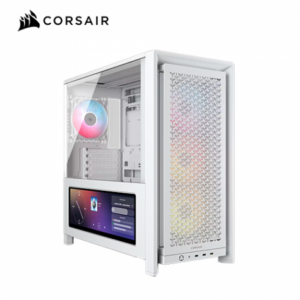Corsair 海盜船 FRAME 4000D LCD RS ARGB 白 玻璃透側機殼 (E-ATX/Type-C/內建風扇前3後1/支援背插主板/14.5″LCD面板/內附顯卡支撐架/顯卡430mm/塔散170mm)