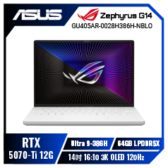 ASUS ROG Zephyrus G14 GU405AR-0028H386H-NBLO 鉑月銀 華碩西風之神輕薄電競筆電/Ultra 9-386H/RTX5070Ti 12G/64GB LPDDR5X/2TB PCIe/14吋 16:10 3K OLED 120Hz/W11/含ROG保護袋及電競滑鼠