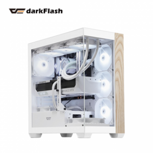 darkFlash DS900 Wood 木紋版 白 全景玻璃機殼 (ATX/Type-C/內建風扇側3後1/涔木紋理/內附顯卡支架/ARGB風扇/顯卡425mm/塔散170mm)