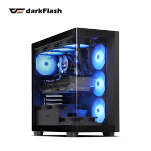 darkFlash DS900G 黑 全景玻璃機殼 (ATX/Type-C/內建風扇側3後1/曲面玻璃/內附顯卡支架/ARGB燈光/顯卡425mm/塔散170mm)